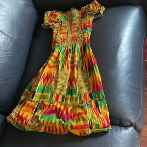 Beautiful Elastic Top Kente Orange Print Dress and Pants Set